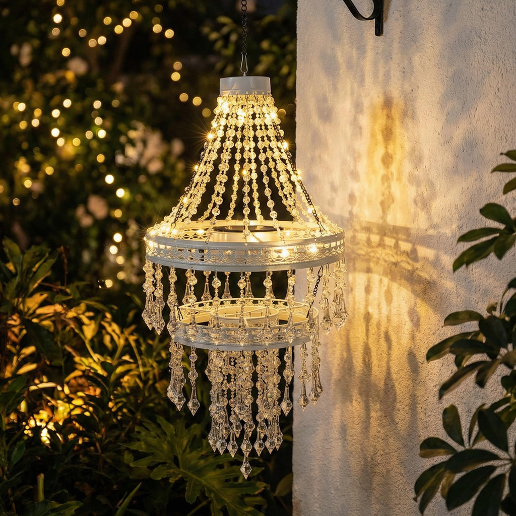 Solar Hanging Crystal Chandelier Light Outdoor Decorative Garden Lantern