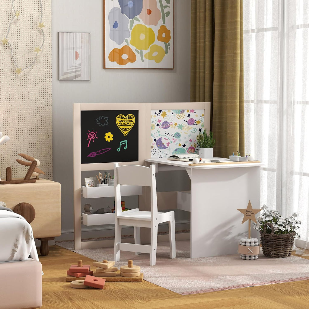 In-1 Kids Table and Chair Set with Storage, Whiteboard and Blackboard