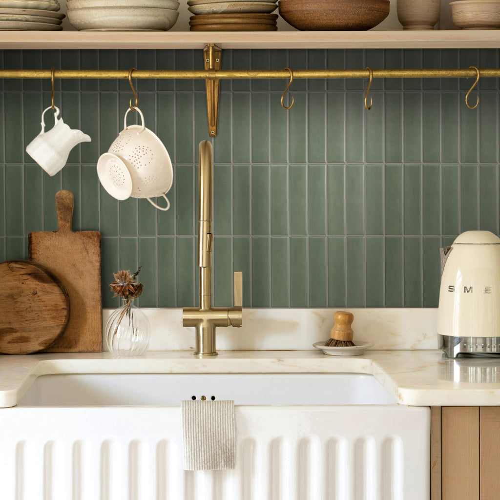 Peel and Stick backsplash, Stacked Olive Green, 11.43"x9"