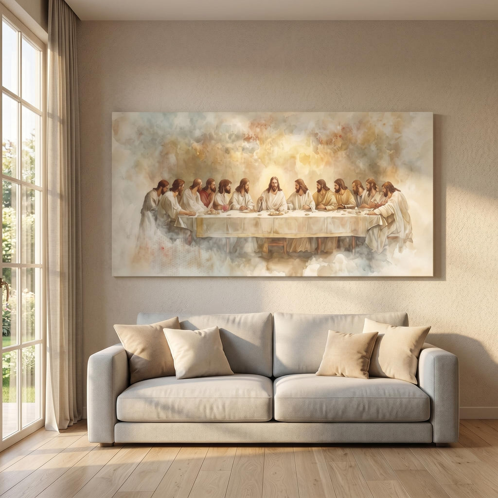 Last Supper Canvas Wall Art Framed Christian Gift 24x48 Inch
