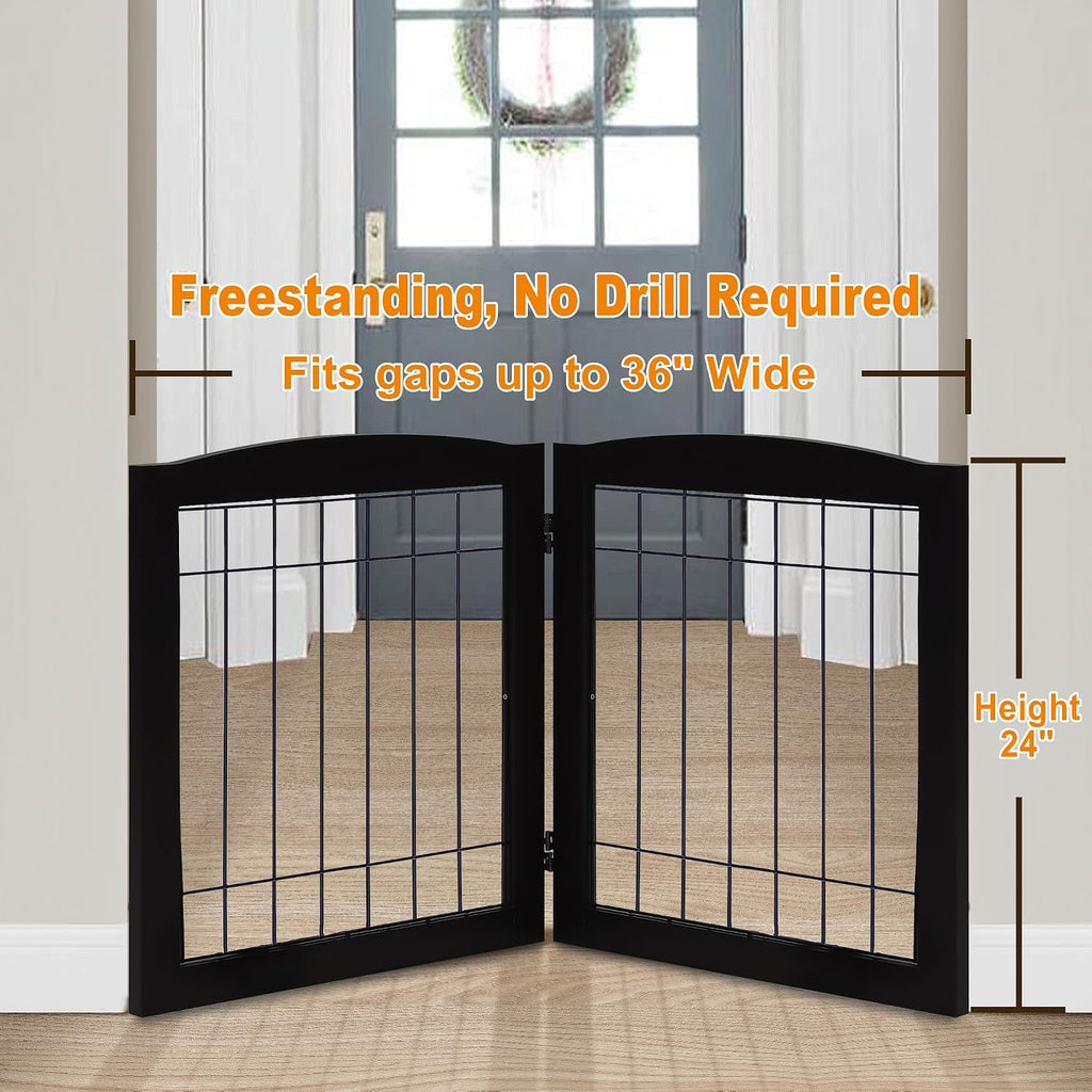 2-Panel Freestanding Foldable Wood Dog Gate - Solid Wood & Steel Wire, Chew-Resistant Pet Barrier for Indoor Use