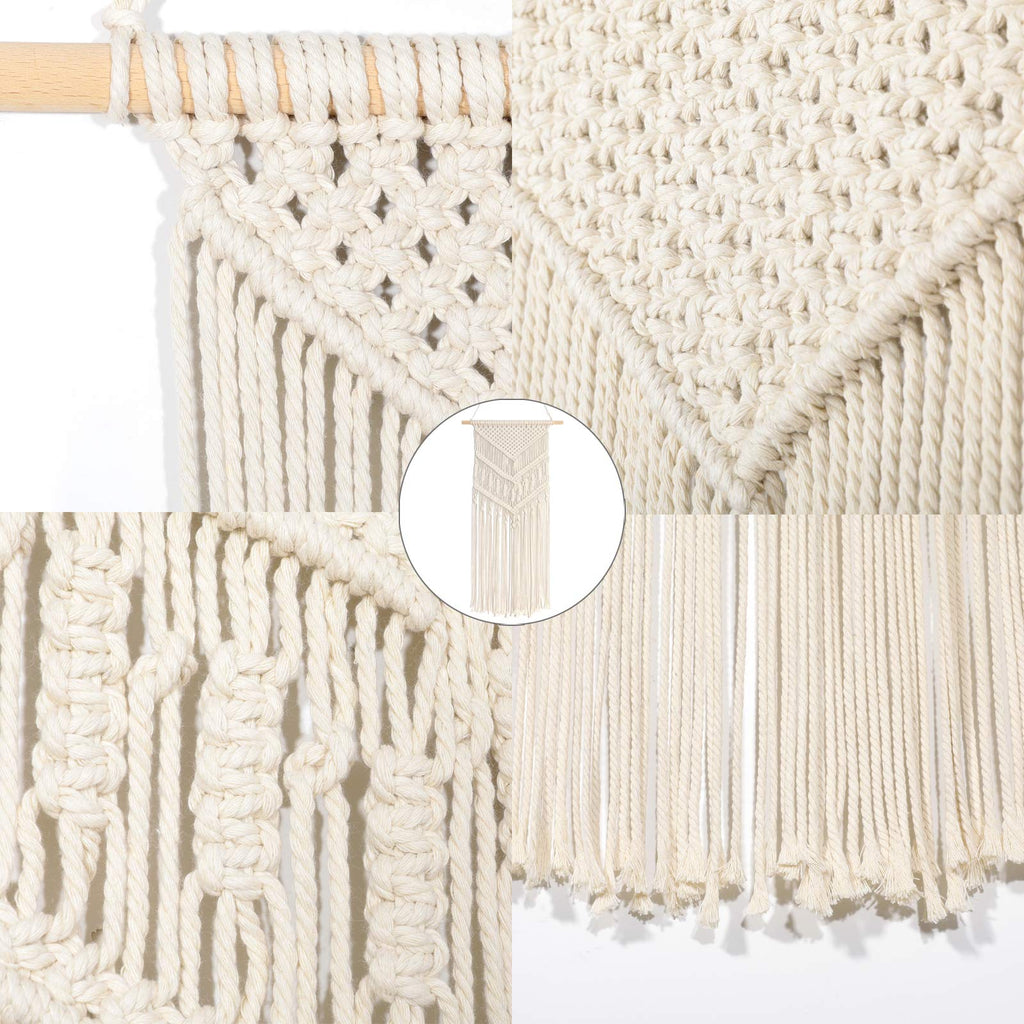 Macrame Wall Hanging Beige Woven Tapestry Bohemian Tassel Chic Home Geometric Art Apartment Dorm Room Nursery Party