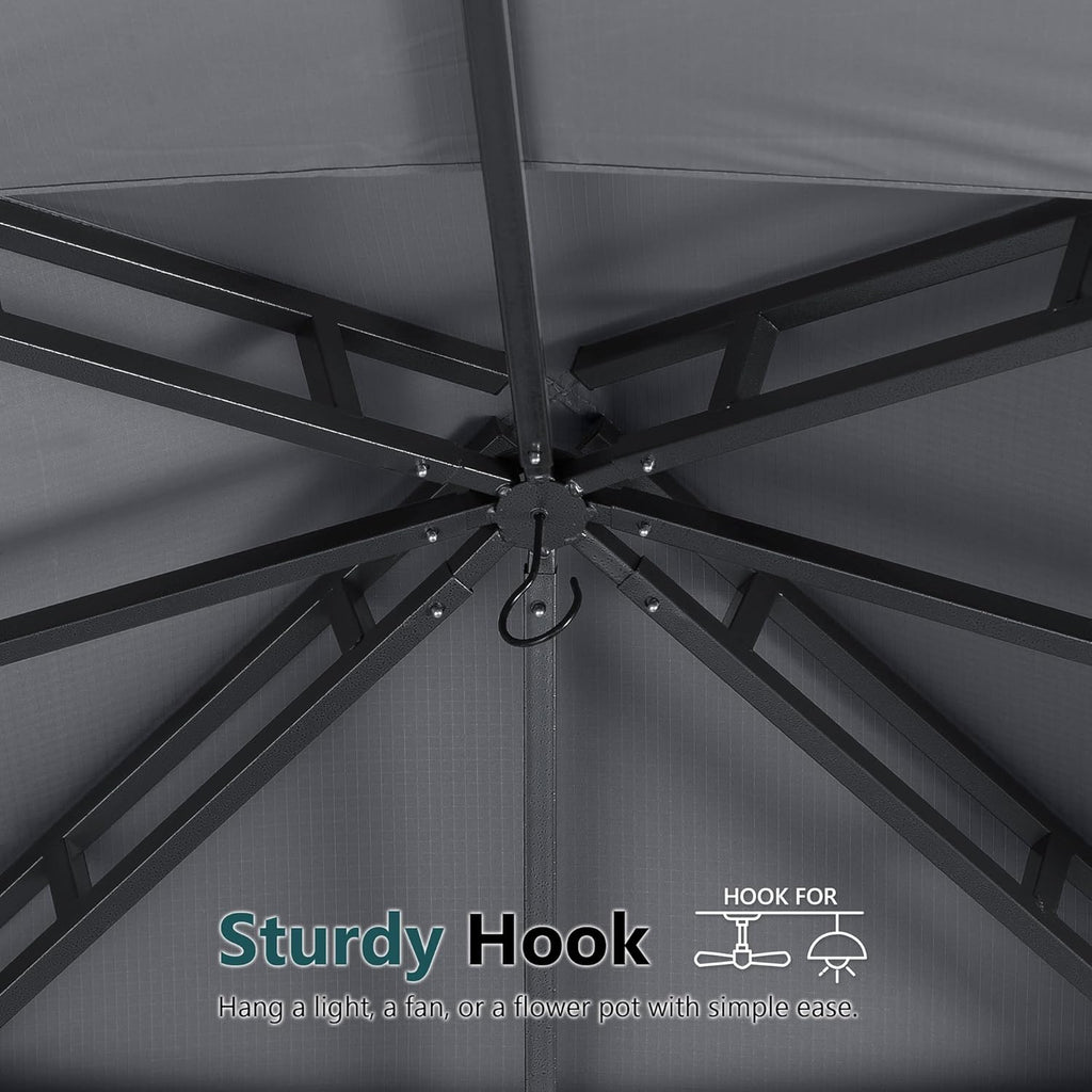 Heavy Duty Easy Fixed Steel Frame Patio Gazebo with Fade-Resistant Canopy & Rust-Resistant Frame, 10x12 ft, Dark Gray