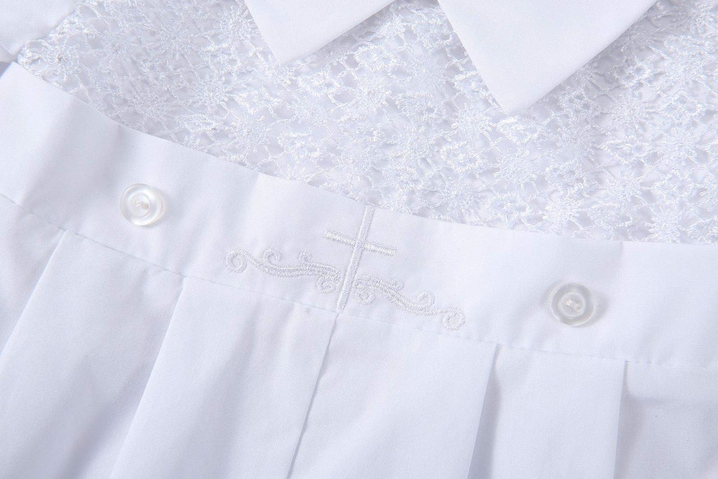 Baby Boy's 3 Pcs Christening Baptism Outfit Embroideried Lace Infant Romper Short Sleeve