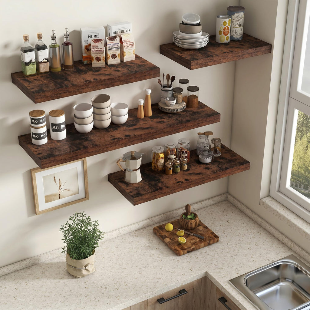 Square Floating Shelves 12x12" Set of 2, Rustic Brown