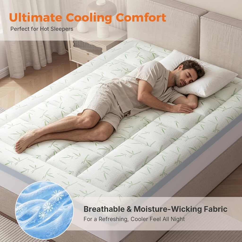 Queen Mattress Topper, Memory Foam, 2 Inch Cooling Pad | Dual Layer Gel Infused Cooling, Down Alternative Pillowtop