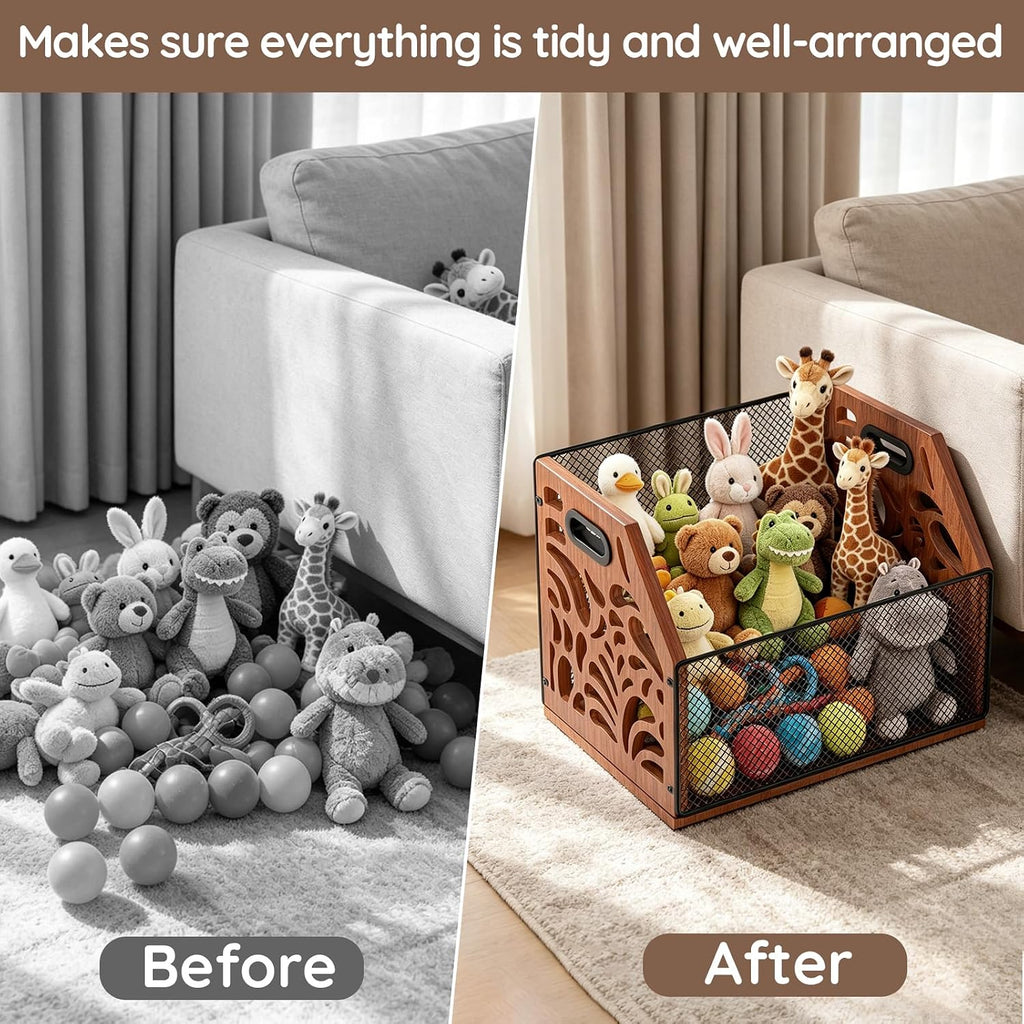 Dog Toy Basket, Chew-Proof Dog Toy Box, Wooden Pet Toy Storage