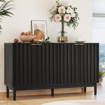 55" Fluted Buffet Cabinet with Storage, Accent Cabinets, Black