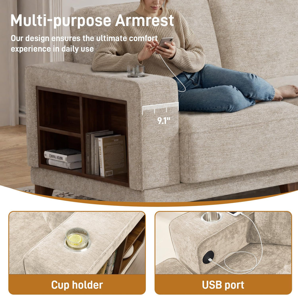 Oversized Modular Sectional Sofa, 9-Seat Deep Seat Sofa with Ottoman, USB Ports, Hidden Cup Holders, Side Storage