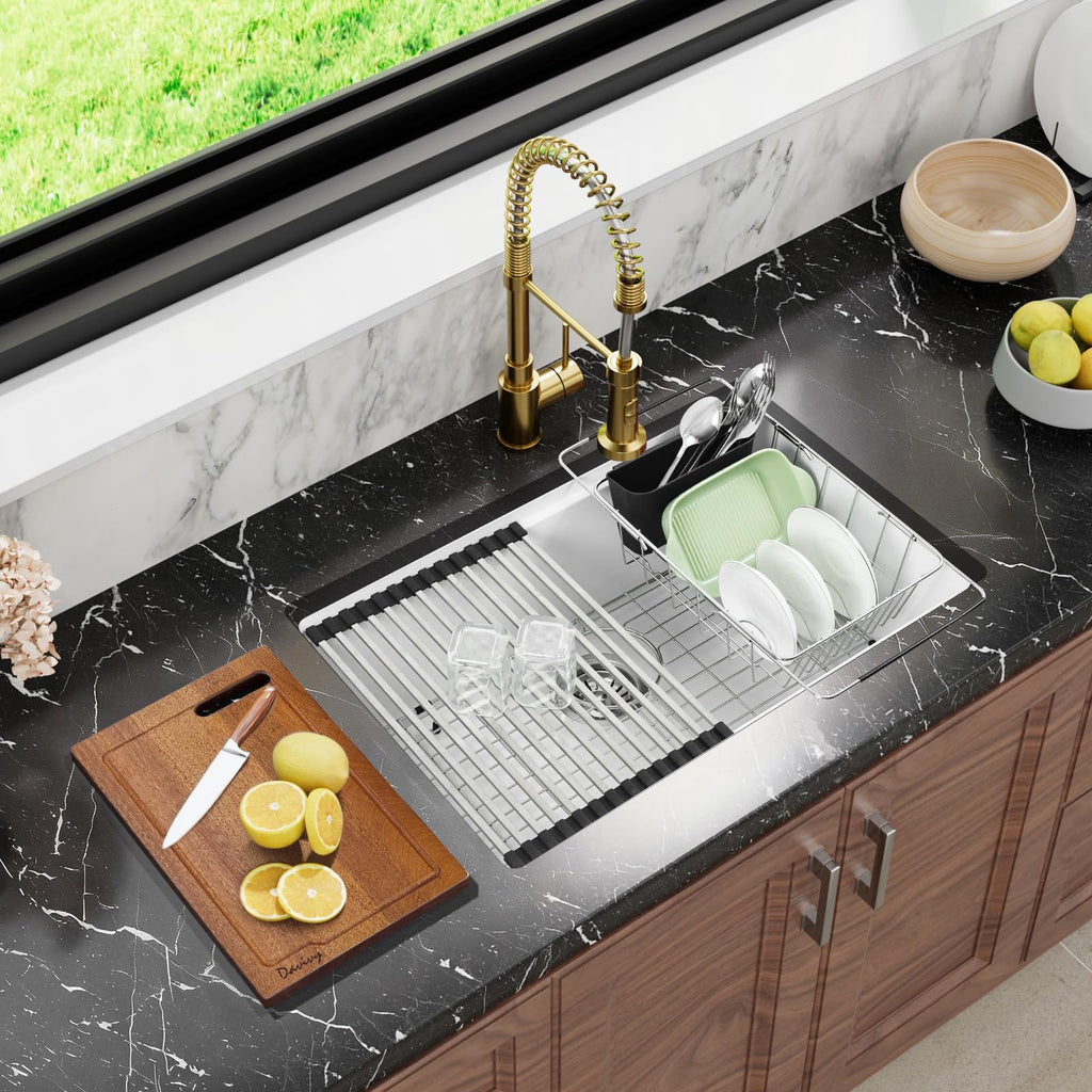 White Undermount Kitchen Sink 27 Inch, 27 x 18 Dual Mount Granite Composite Workstation Kitchen Sink, Deep Single