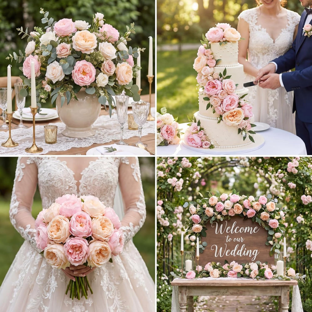 3.5'' Larger Realistic Touch Peony Artificial Flowers Fake Peony Bouquet Artificial Flower Large Faux DIY Rose - Set of 6