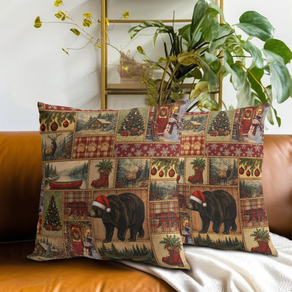Rustic Christmas Pillow Covers Bear Moose Pillowcase 18x18 for Bed
