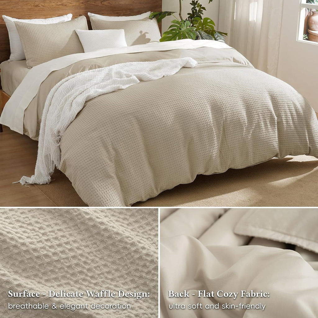 Waffle Weave Duvet Cover Set King,Soft Breathable 3pcs Comforter Cover Set with 2 Pillowcases,Textured Home Decor