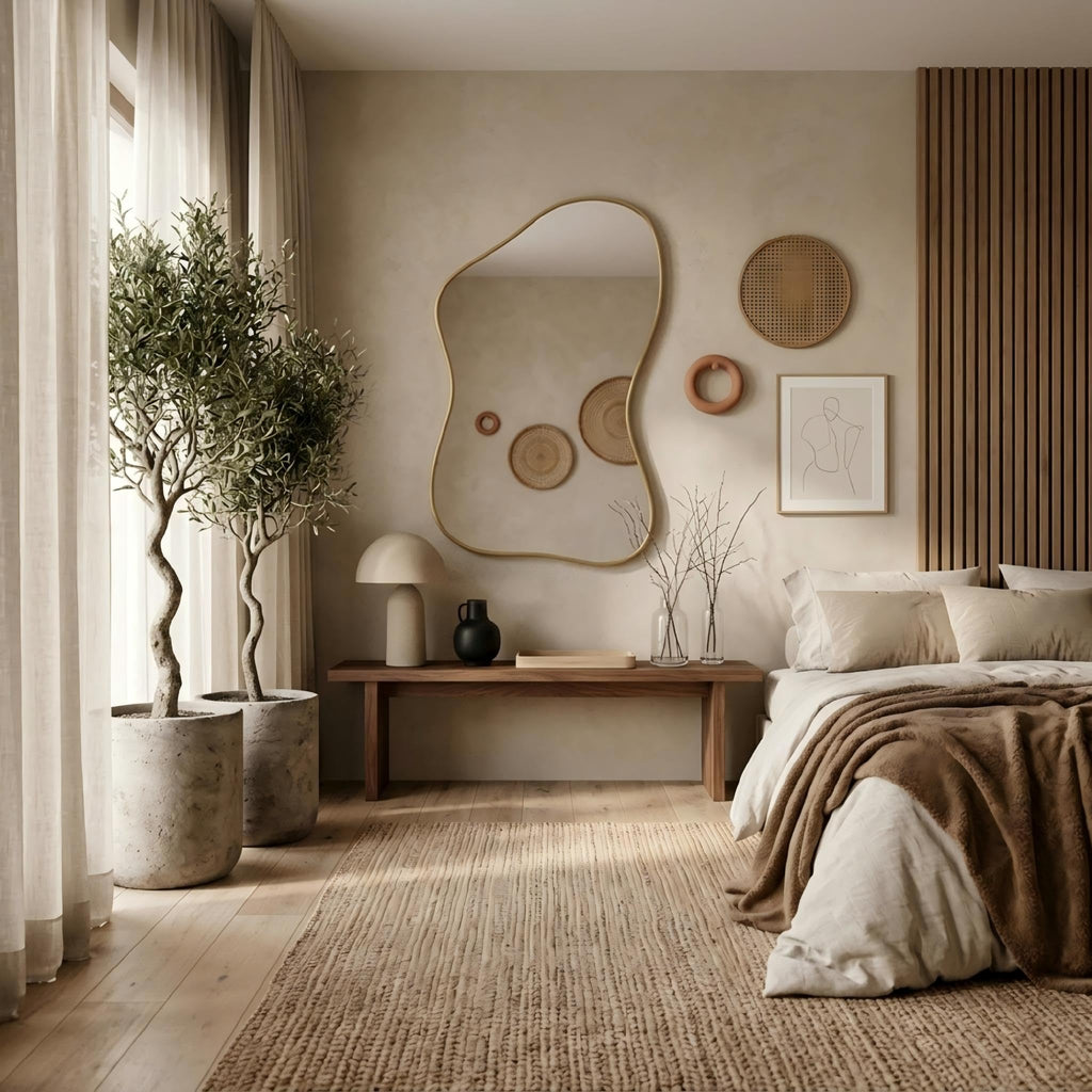 48''x30'' Irregular Wall Mirror with Gold Frame, Asymmetrical Abstract Decorative Mirror Living Room Entryway, Modern