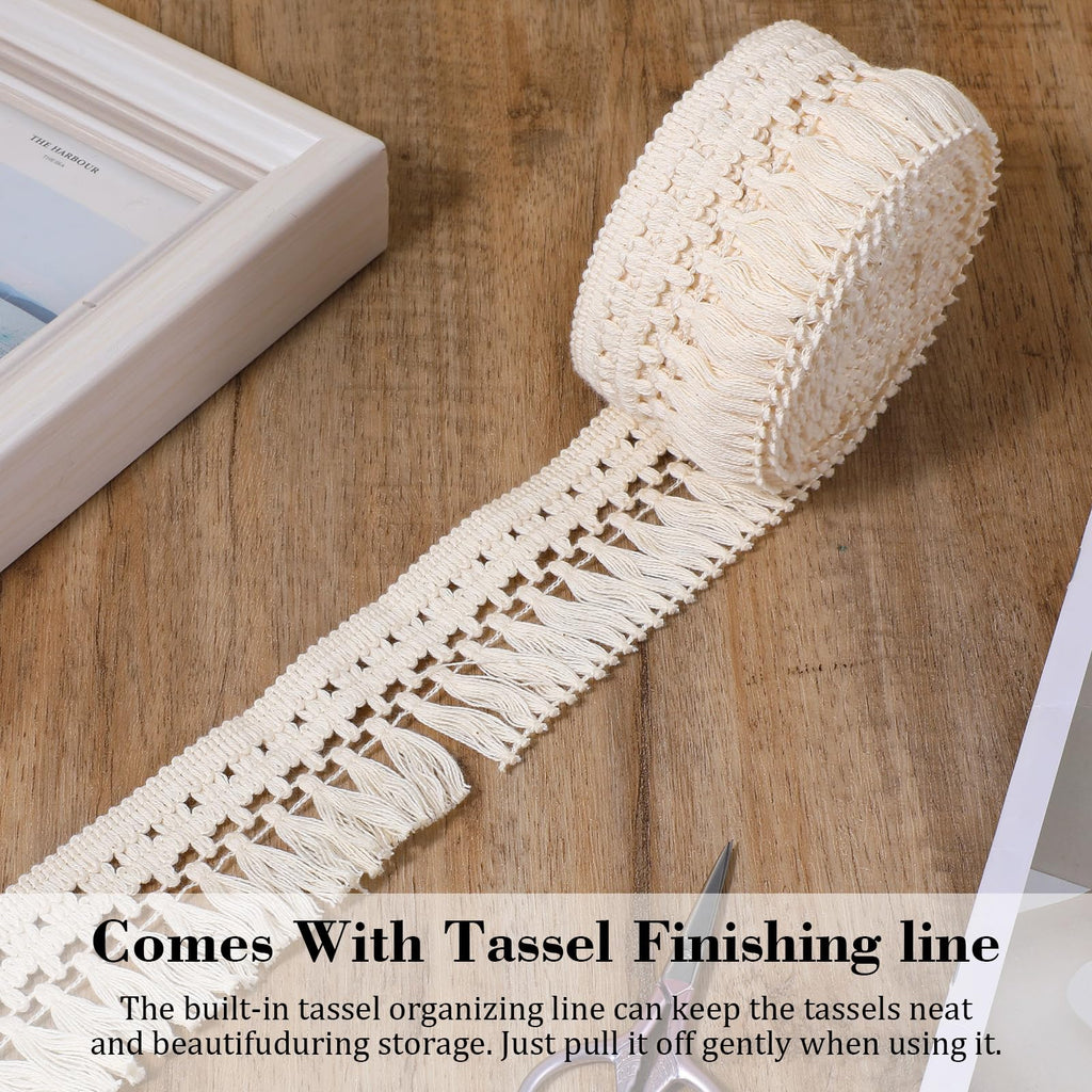 Fringe Trim, Tassel Trims for Sewing, 2.1'' Wide Boho Fabric Trim, Boho Ribbon for Clothes,Curtains, Lamp - 5 Yards