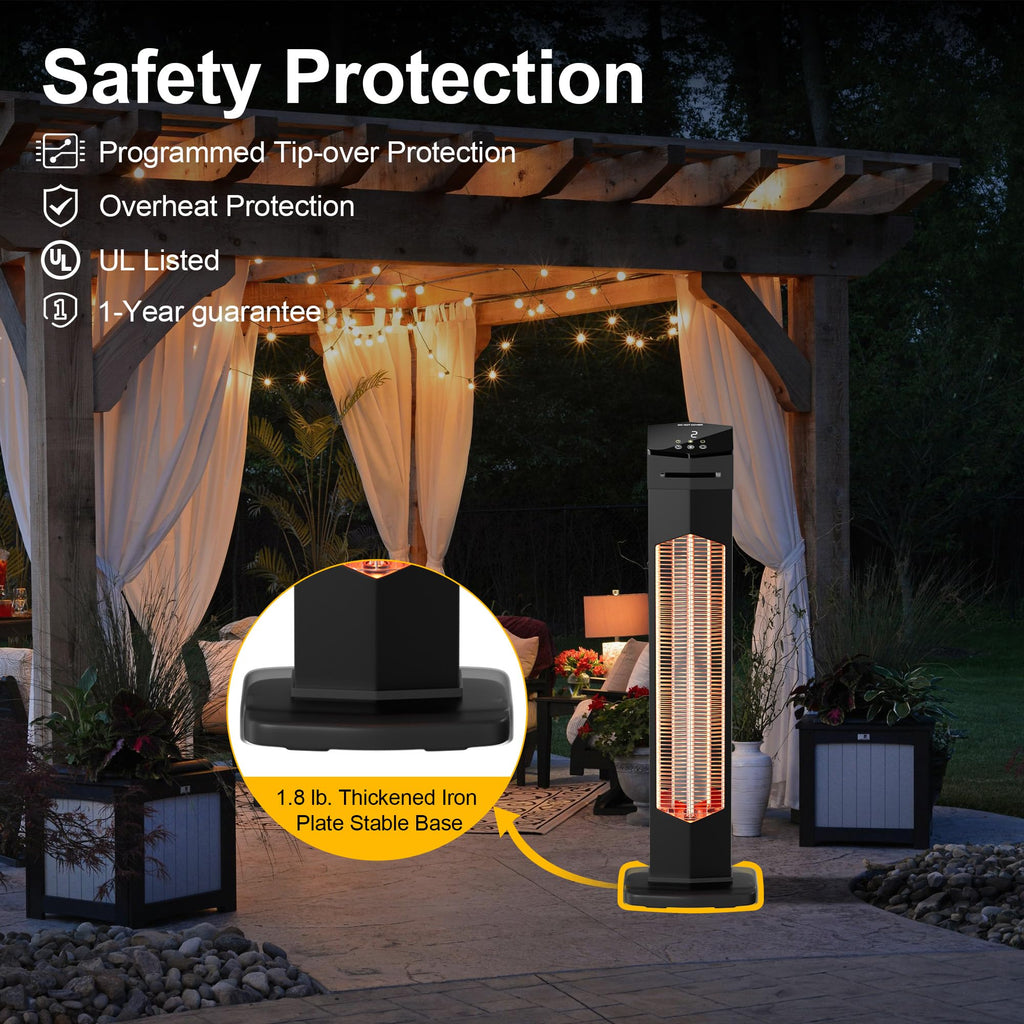 Outdoor Patio Heater for Garage, 37" Electric Space Heaters, 1500W Portable Infrared Radiant with IP65 Waterproof