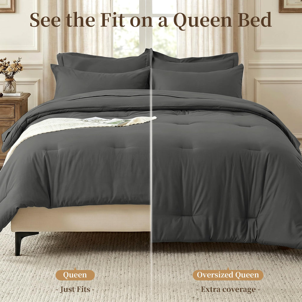 Comforter Set 7 Piece with Lightweight Comforter, Dark Gray