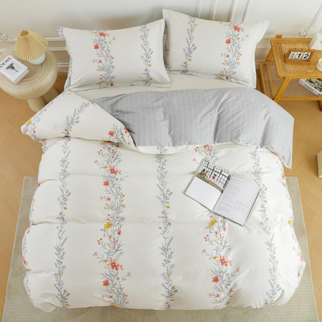 Duvet Cover Set 3pcs 100% Cotton Wildflower Stripe