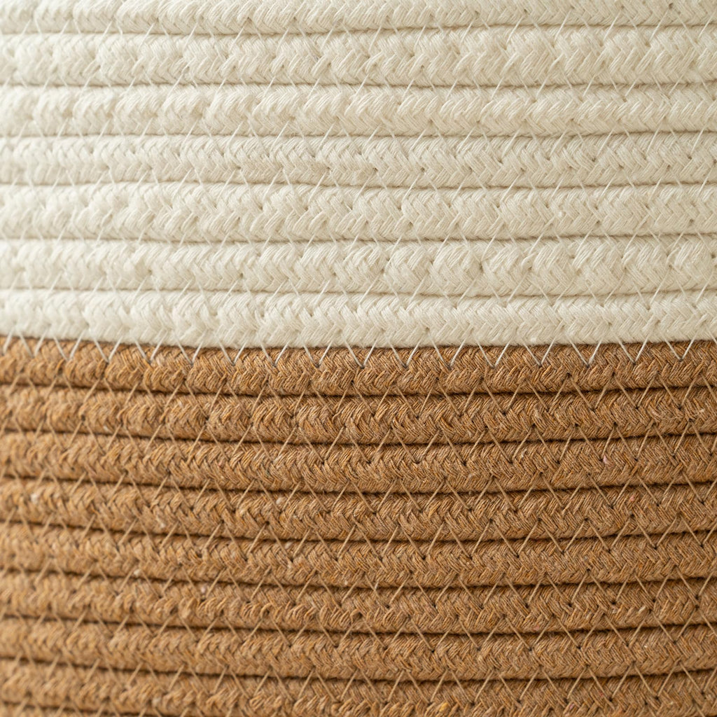 Blanket Basket 58L, Woven Laundry Hamper Tall Laundry Basket with Boho Wooden Tassels, Large Cotton Rope Storage