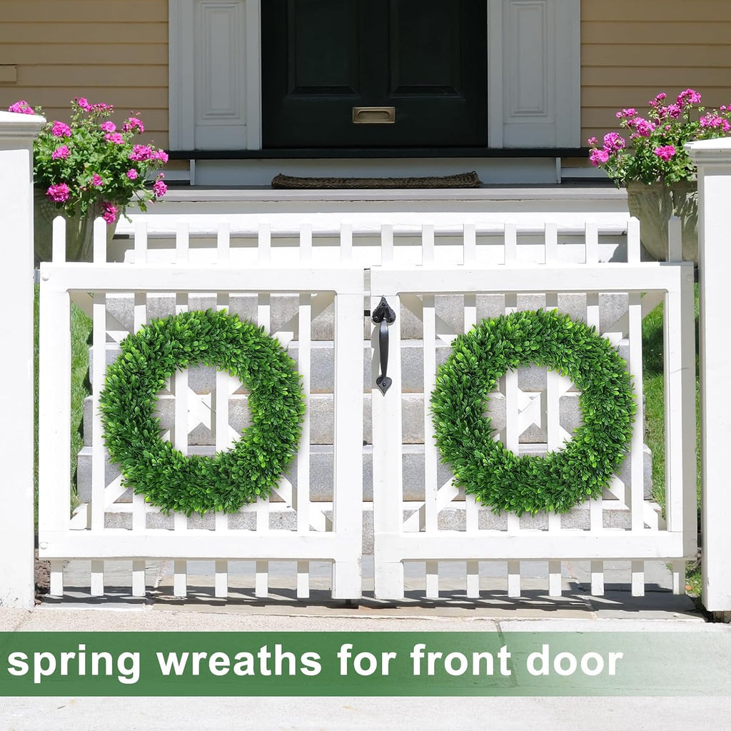 Green Boxwood Wreaths for Front Door Realistic 22Inch All Season Eucalyptus