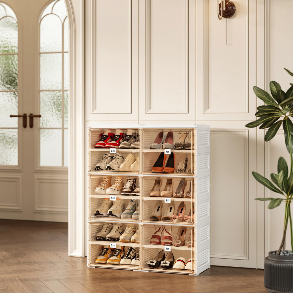 Portable Shoe Rack Organizer for Closet Entryway, Stackable Sneaker Storage Shoe Cabinet with Magnetic Clear Door