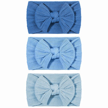 Handmade Baby Girl Headbands with Bows, Soft Stretchy Nylon Baby Headbands, Baby Bows for Girls, Blue Headband