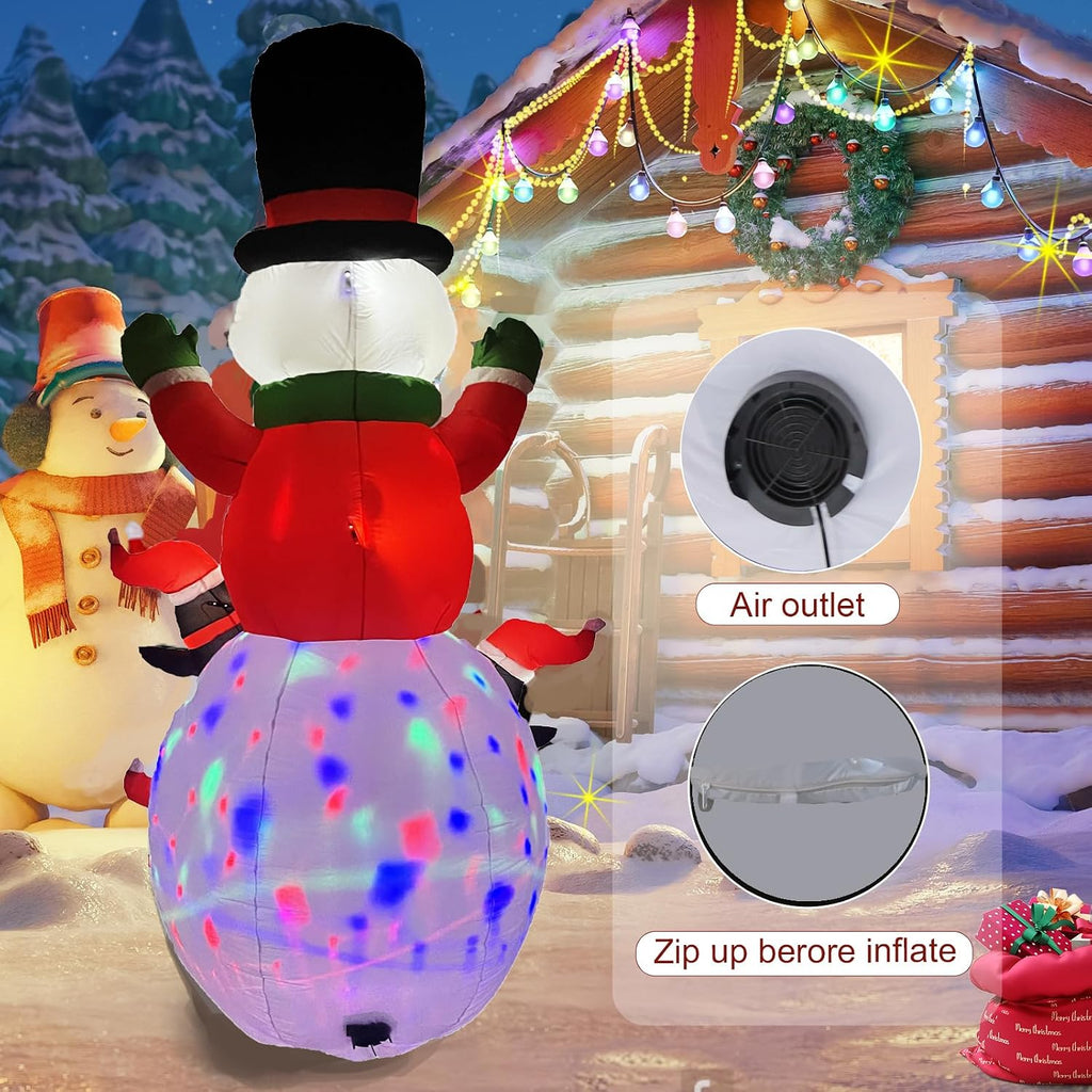 10ft Christmas Inflatable Outdoor Decoration, Kaleidoscope Penguin Snowman Inflatable Yard Decoration with LED Lights