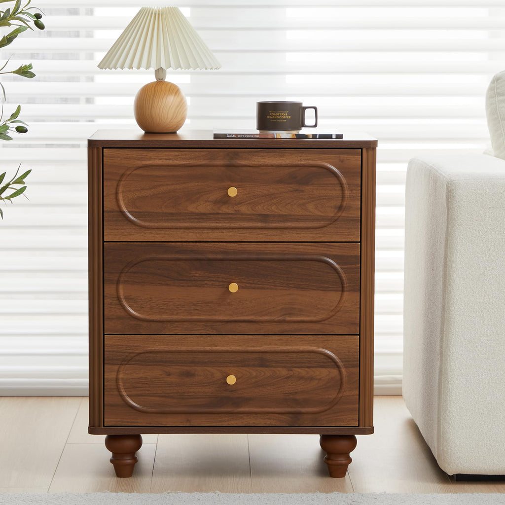 3 Drawer Fluted Dresser, Mid Century Modern Chest of Drawers, Wood Storage Small Dresser Organizer Living Room