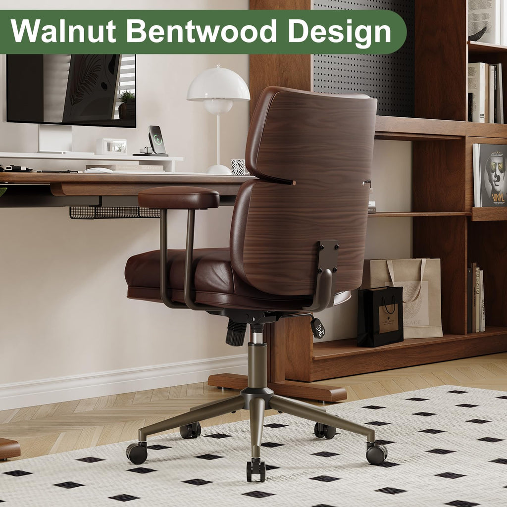 Mid-Century Modern Ergonomic Office Chair, Mid Back & Tufted, Brown