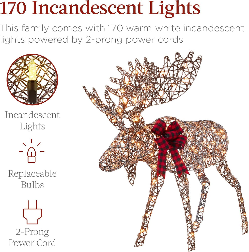 2-Piece Moose Family, Lighted Outdoor All-Weather Christmas Yard Decoration Light-Up Décor Set w/ 170 LED Lights