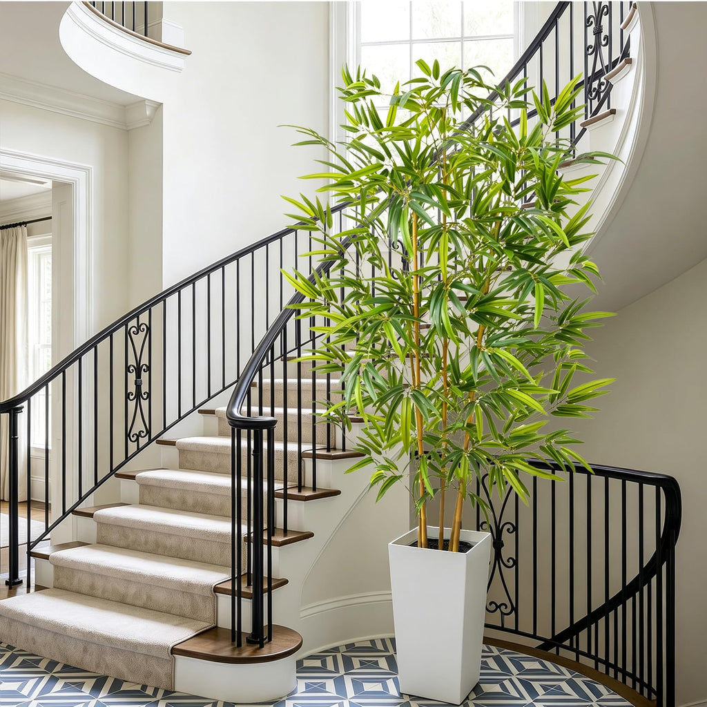 6FT Artificial Bamboo Tree with White Tall Planter, Faux Tree Indoor