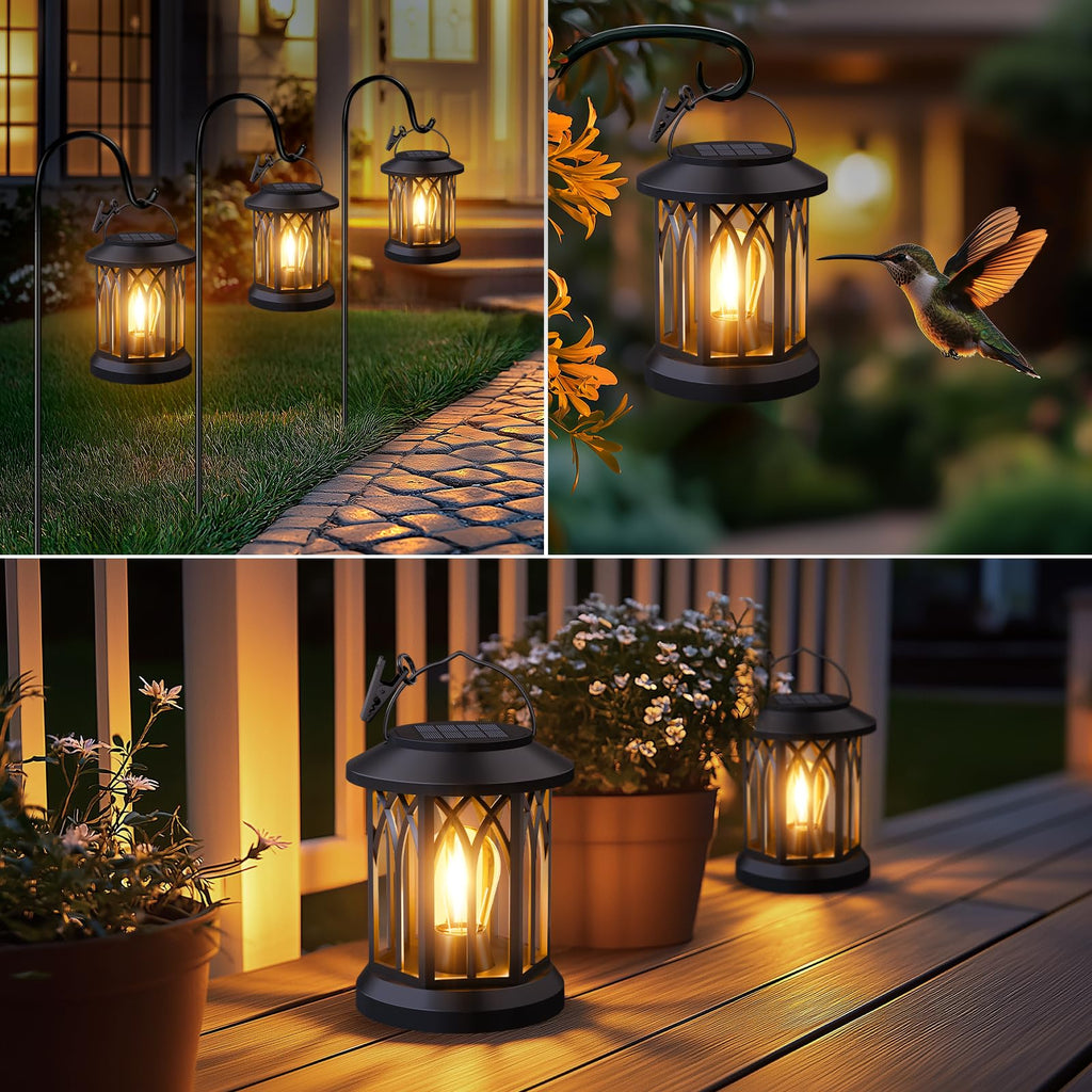 Solar Lanterns Outdoor Waterproof 4-Pack: Hanging Lantern Accent Warm Light