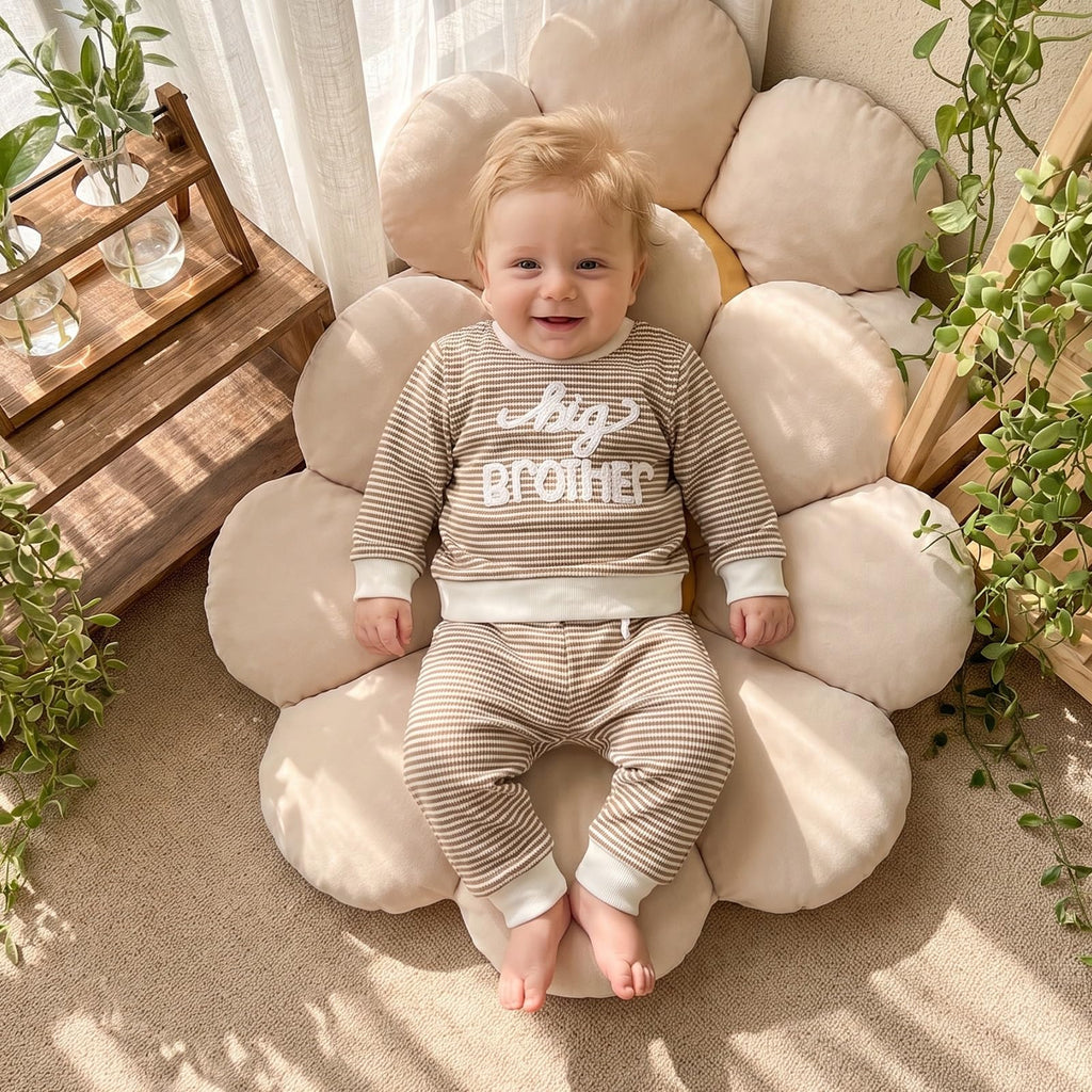 Toddler Baby Boy Fall Outfit Set Tops Pants Cute Infant Waffle Clothes (Big Brother Bro Khaki, )