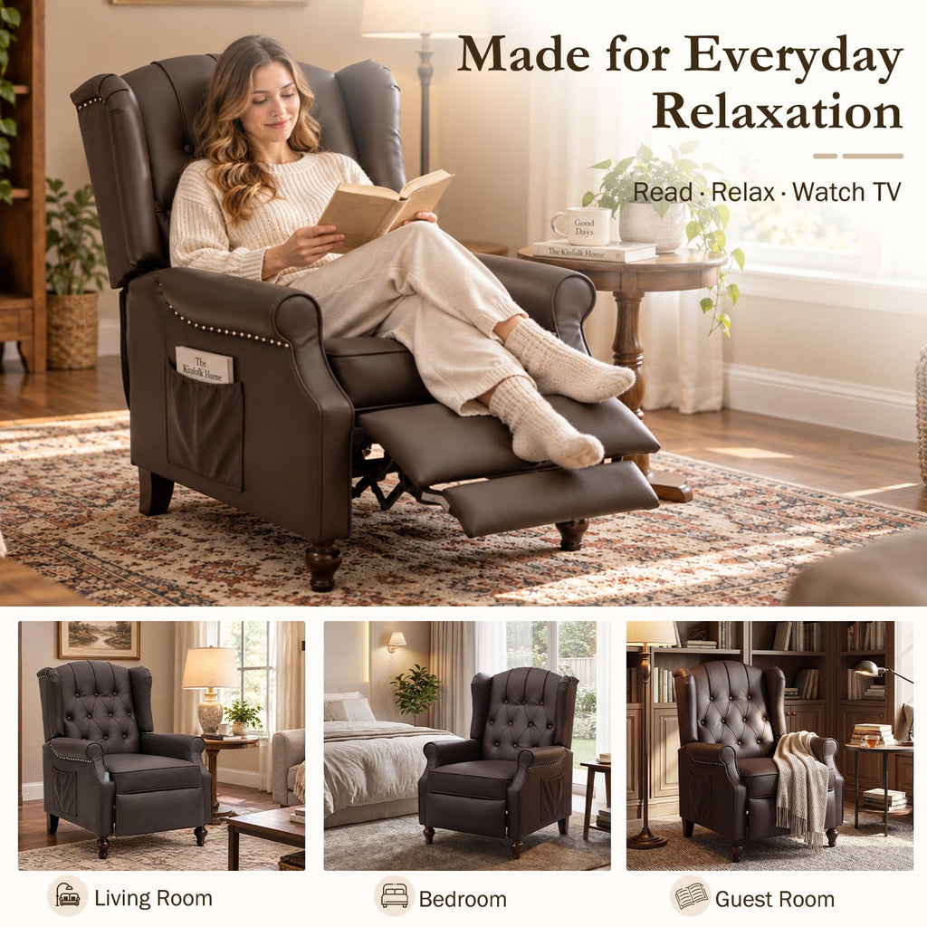 Wingback Recliner Chair, Massage & Heat, Faux Leather, Brown
