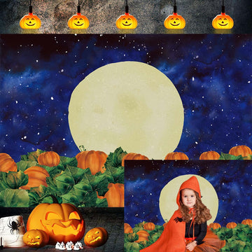 8x6ft Halloween Pumpkin Field Photography Backdrop Moon Halloween Backdrop