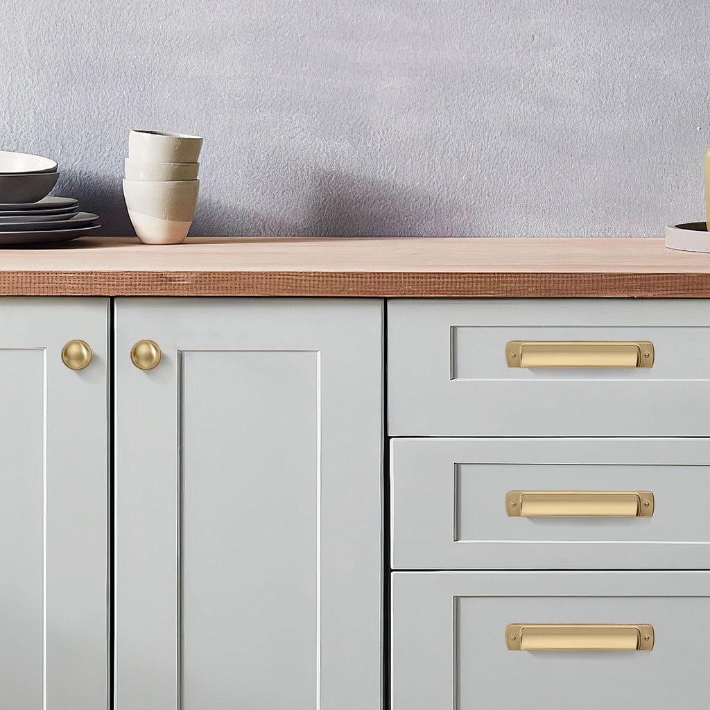 10 Pack 1-1/4 inch Brushed Brass Cabinet Knobs - Brushed Gold Drawer Knobs and Dresser Drawers