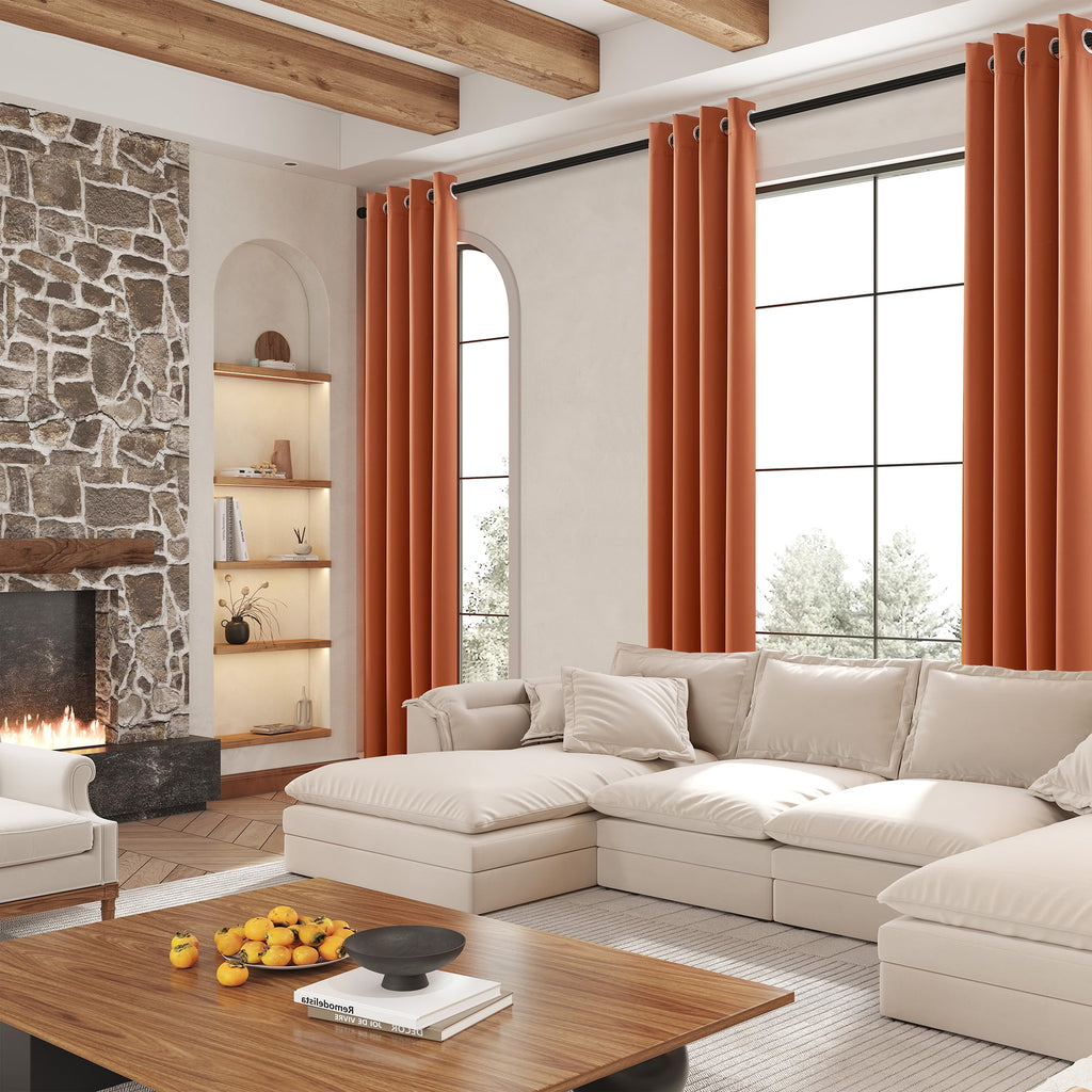 120 Inch Patio Door Curtains - Fall Decor Earth Tone Extra Long Blackout Drapes Thermal Insulated Window Curtain