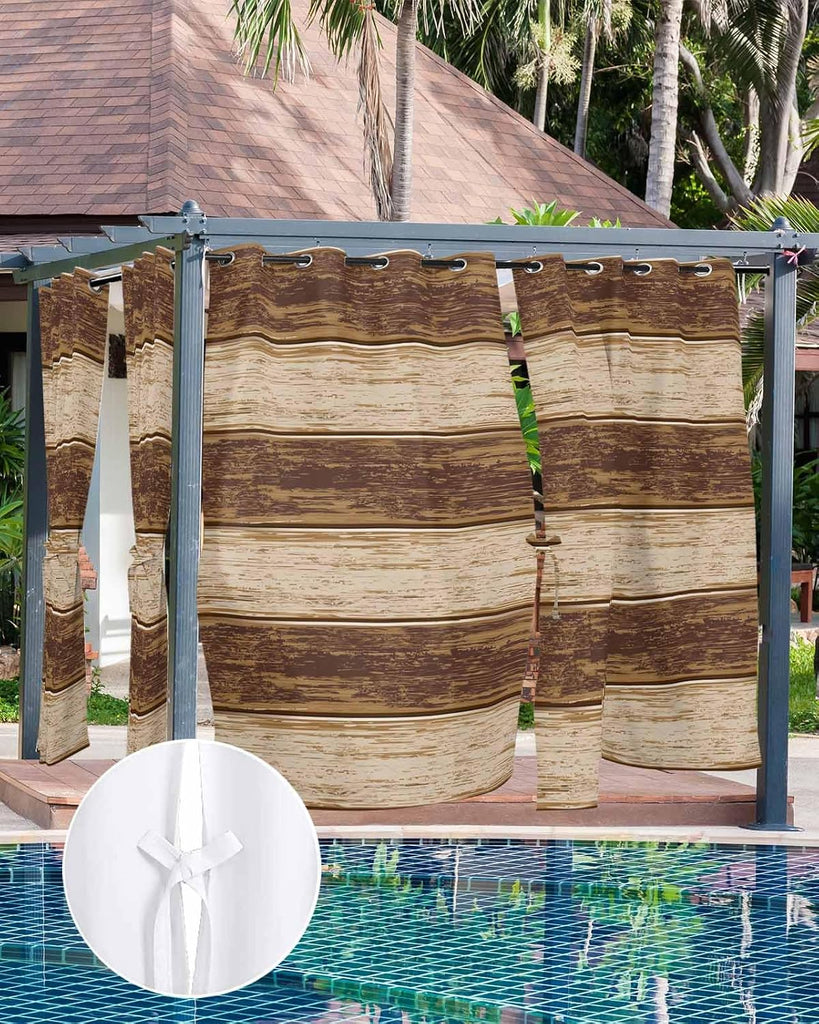 Outdoor Curtains Waterproof, Farmhouse Wood Grain Privacy Screen Outdoor Front Porch Decor, Grommet Outside Curtains