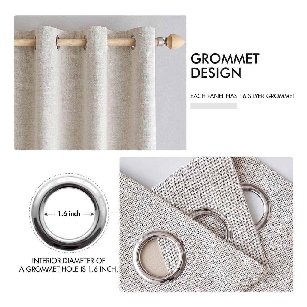 Extra Wide 100% Blackout Linen Curtains 100x84 Ivory