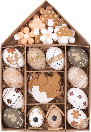 Easter Eggs Tree Ornaments, Nature Beige White Plastic Easter Egg Bulk Tree Decoration, Shatterproof Decorative - Set of 40