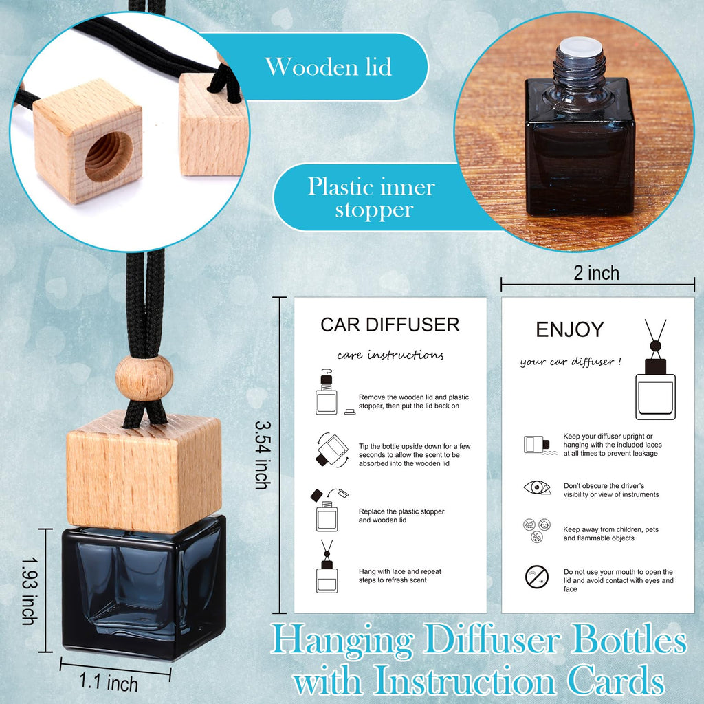 25 Sets Hanging Car Air Freshener Diffuser Bottles Empty Bulk with Car Diffuser Instruction Cards Organza Bags Glass