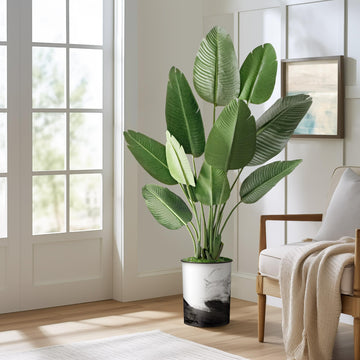 Artificial Tree in Contemporary Planter, Fake Bird of Paradise Silk Tree for Indoor and Outdoor Home Decoration - 58"