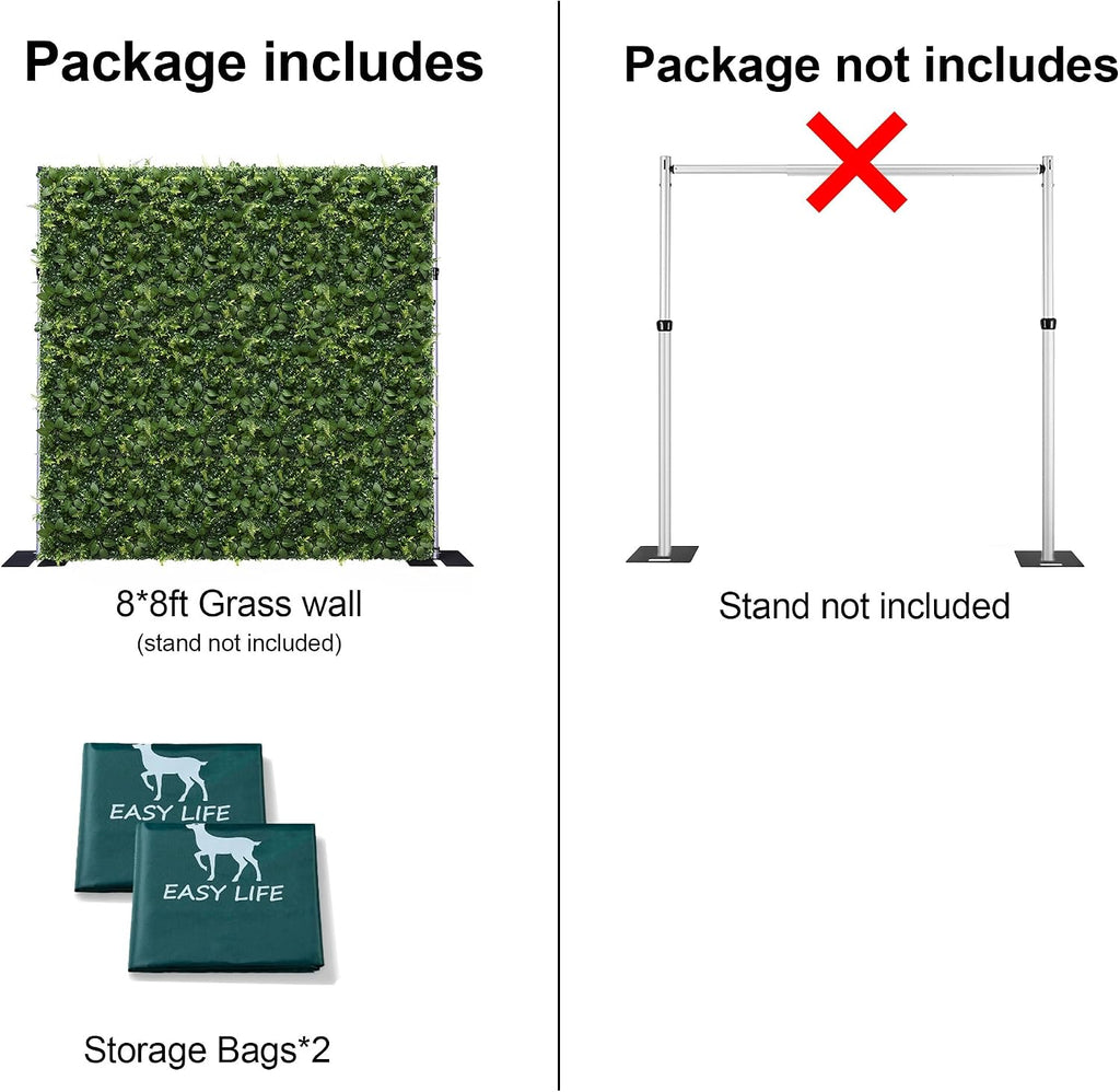 Artificial Flower Wall 8x8ft Green Grass Backdrop for Wedding, Baby Shower, Party, Birthday & Home Decor, Easy &