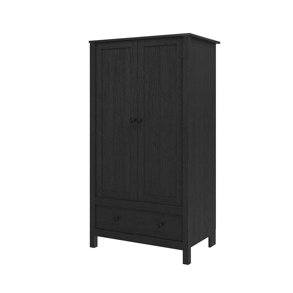 2 Door Wardrobe, Armoire with Drawer (Black)