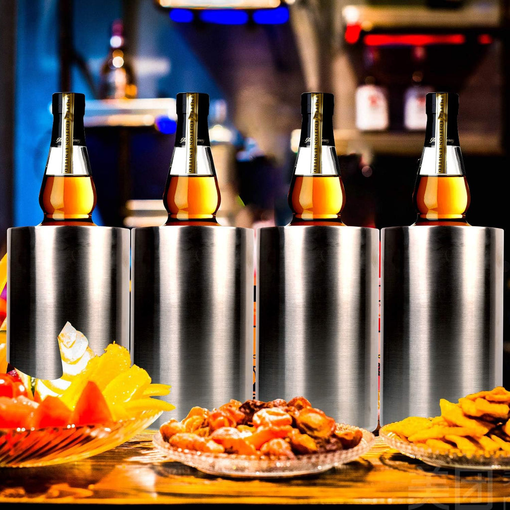 Wine Chiller Bucket, Stainless Steel Double Wall Wine Cooler Bucket, Keeps Cold for Hours Wine Bottle Cooler Chiller