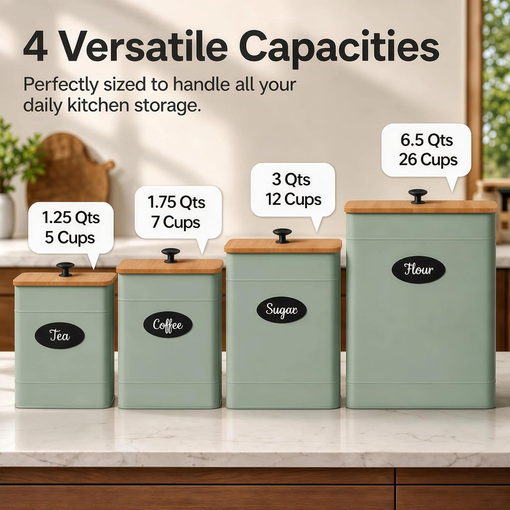 Canister Set Countertop, 4 Airtight Metal Canisters Sage Green - Set of 4