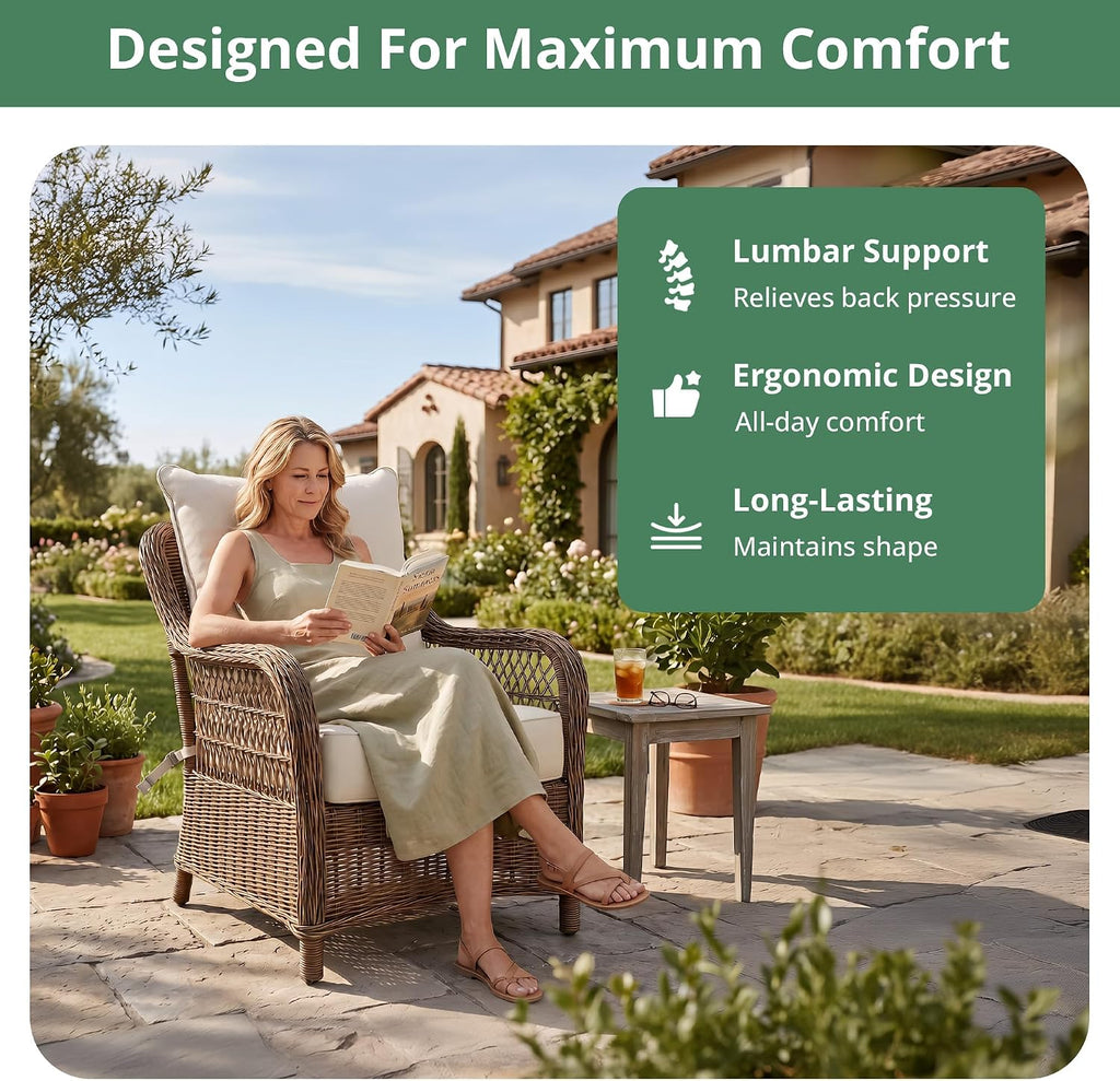 6" Thick Outdoor Cushion 24 x 24 Inch, Deep Seat Waterproof Patio Chair | Cushions with Adjustable Buckle Straps &