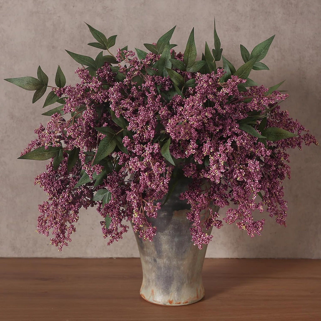 6 Pcs 17" Artificial Nandina Berry Stem, Faux Berry Spray(Dusty Plum) | DIY Bouquet, Elegant and Delicate, Realistic