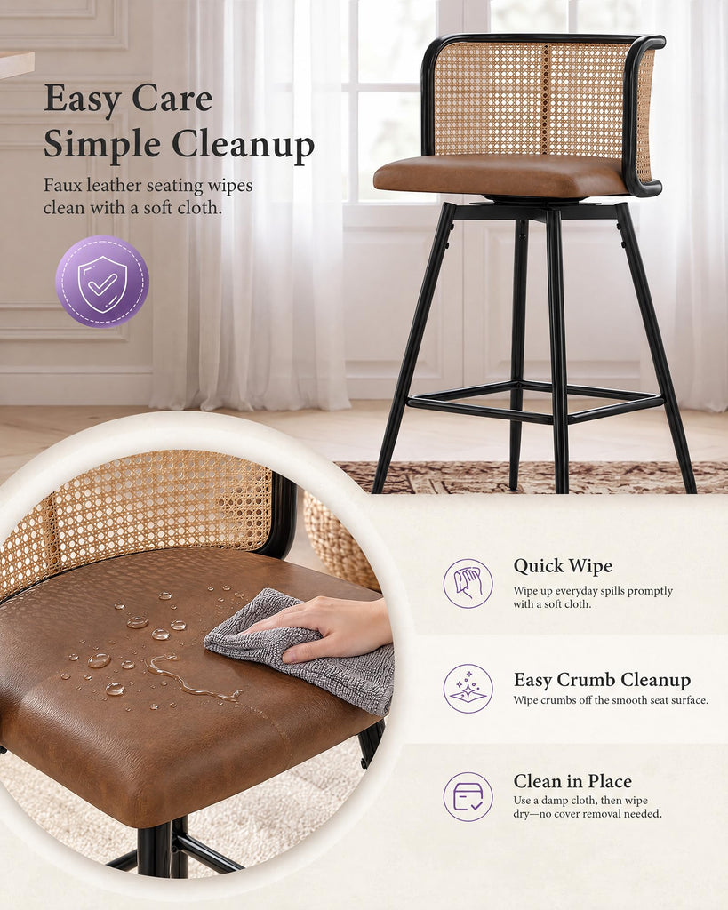 26" Swivel Rattan Bar Stools Set of 2, Counter Height Barstools, Brown