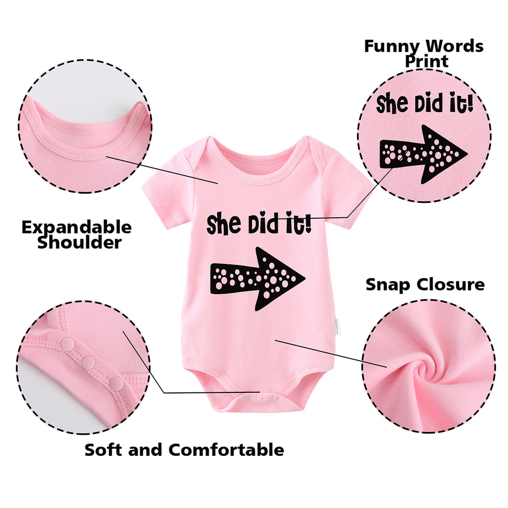 Baby Twins Bodysuits He/She Did It Twin Outfit Girl Romper With Hat Set(Pink2 did )